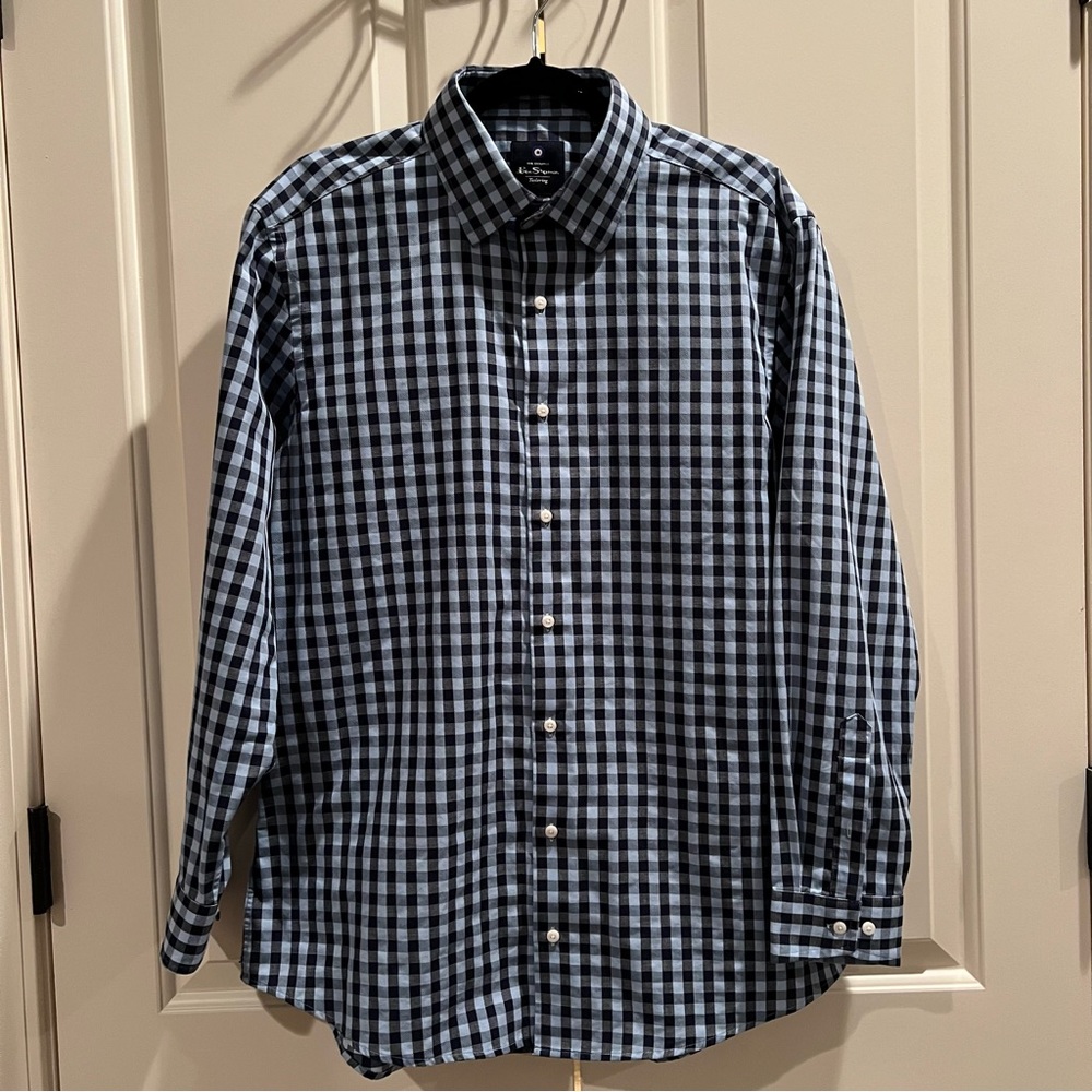 Ben Sherman Blue Gingham Dress Shirt L
